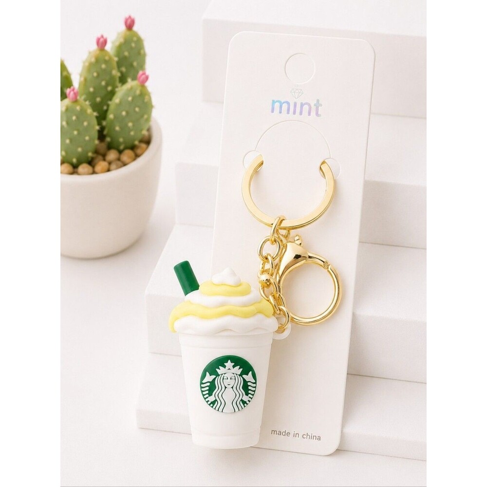 Women's Mini Fashion Keychain Bag Charm Coffee Theme Purse Accessories WHITE